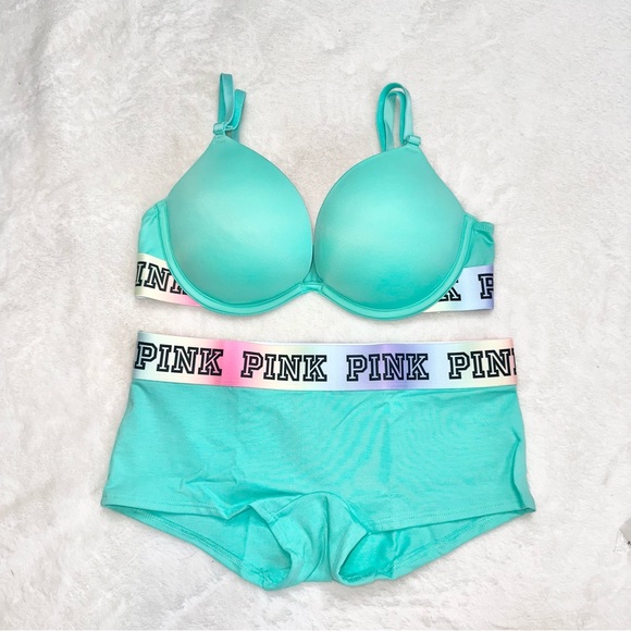 PINK Victoria's Secret Other - NWT! PINK Super Push-up Bra + Shortie Panty in Ice Teal